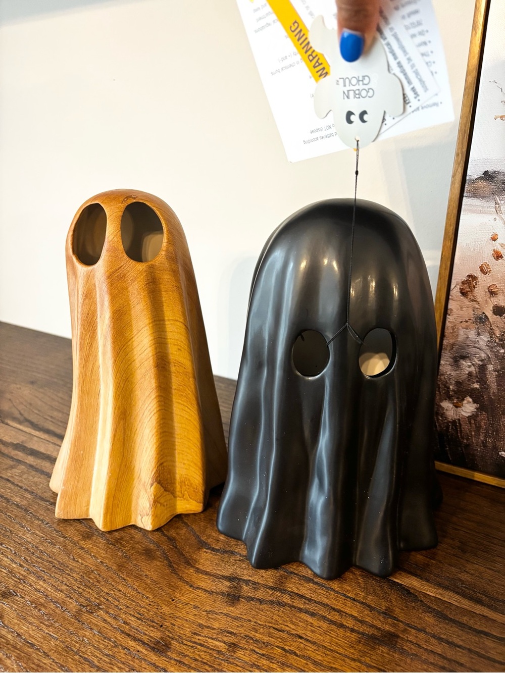 NEW Wood ceramic ghost and black ceramic ghost set boho Halloween